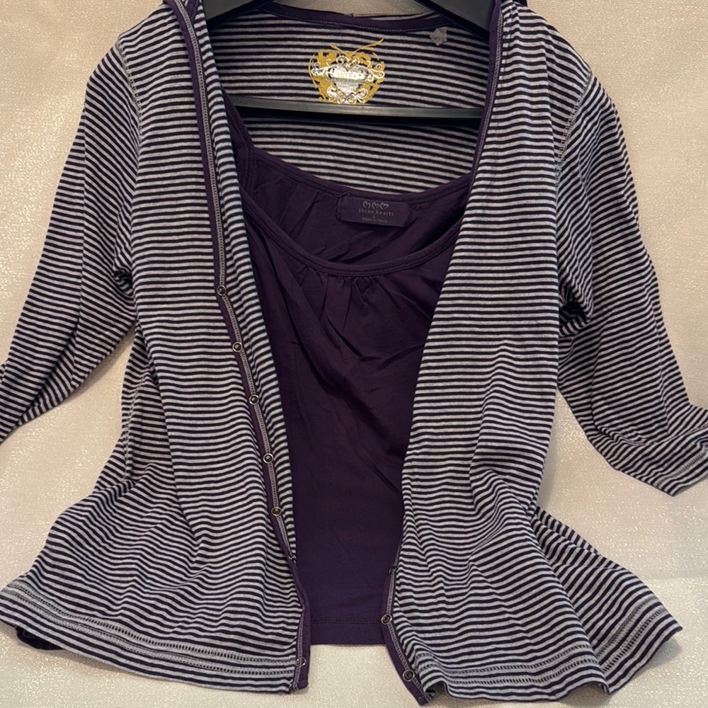 Three Hearts Purple and Gray Fitted 3/4 Sleeve Tunic